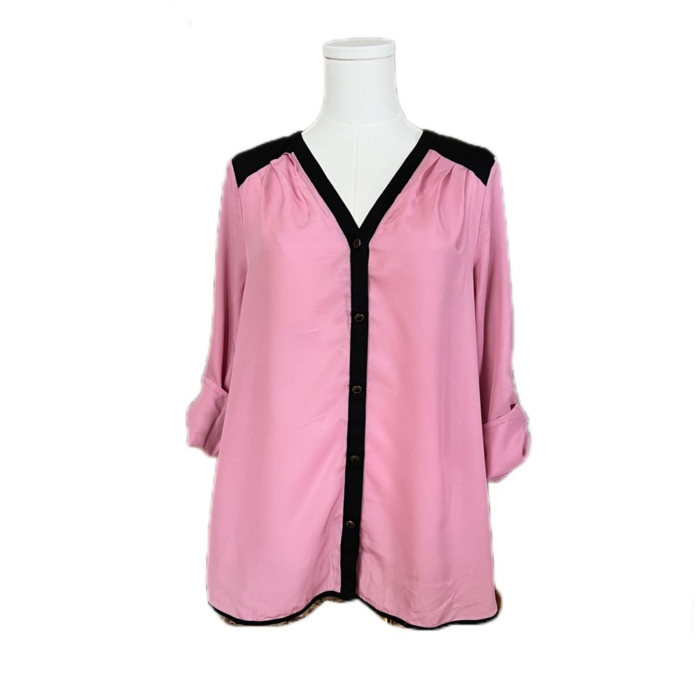 Charming Charlie Pink Blouse with Black Trim